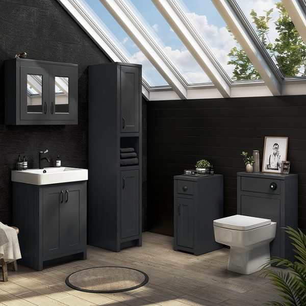 Chatsworth Graphite 2 Door Mirror Cabinet   690mm Wide with Matt Black Handles - Image 5