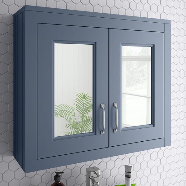 Chatsworth 690mm Blue 2 Door Mirror Cabinet - Image 3