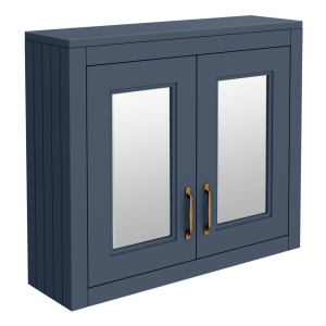 Chatsworth Blue 2 Door Mirror Cabinet   690mm Wide with Antique Brass Handles
