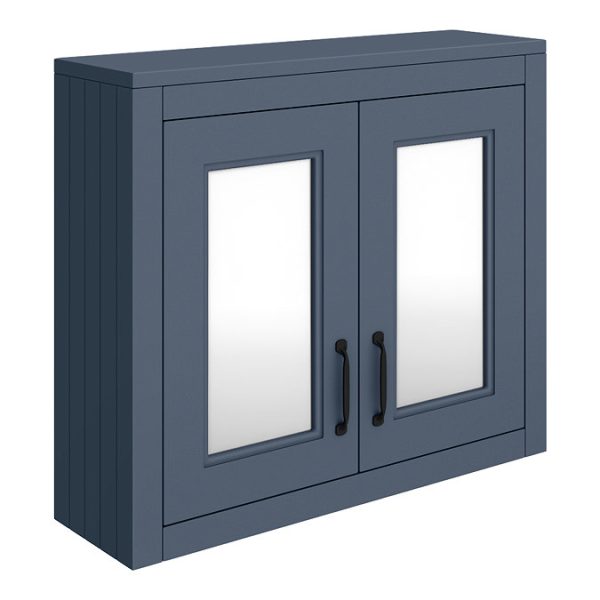 Chatsworth Blue 2 Door Mirror Cabinet   690mm Wide with Matt Black Handles - Image 2