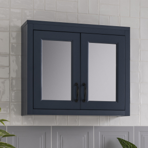 Chatsworth Blue 2 Door Mirror Cabinet   690mm Wide with Matt Black Handles