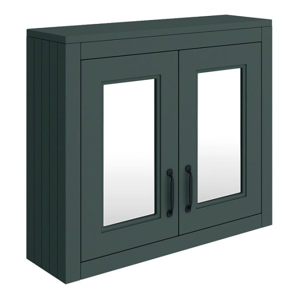 Chatsworth Green 2 Door Mirror Cabinet   690mm Wide with Matt Black Handles - Image 2