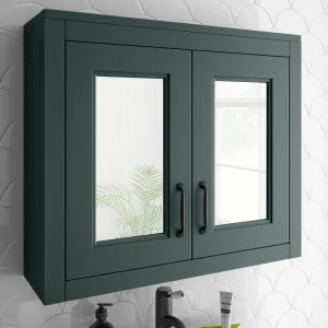 Chatsworth Green 2 Door Mirror Cabinet   690mm Wide with Matt Black Handles