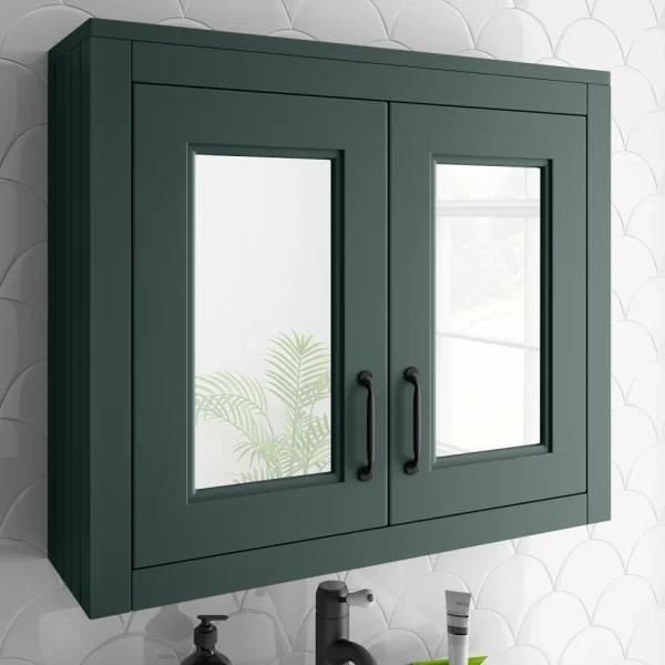Chatsworth Green 2 Door Mirror Cabinet   690mm Wide with Matt Black Handles