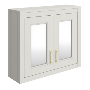 Chatsworth 690mm Grey 2 Door Mirror Cabinet with Brushed Brass Handles