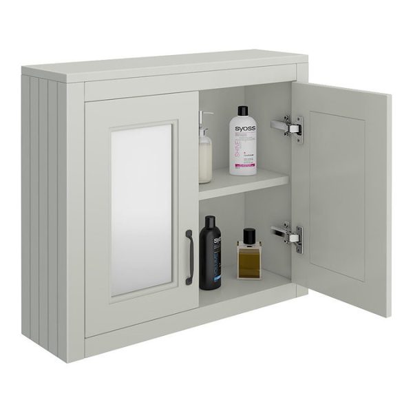 Chatsworth Grey 2 Door Mirror Cabinet   690mm Wide with Matt Black Handles - Image 3