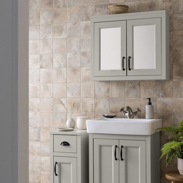 Chatsworth Grey 2 Door Mirror Cabinet   690mm Wide with Matt Black Handles - Image 2
