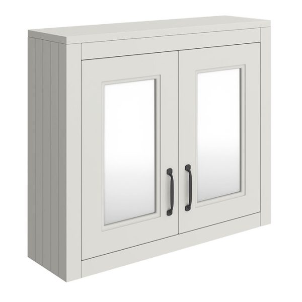 Chatsworth Grey 2 Door Mirror Cabinet   690mm Wide with Matt Black Handles - Image 4