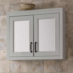 Chatsworth Grey 2 Door Mirror Cabinet   690mm Wide with Matt Black Handles
