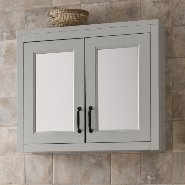 Chatsworth Grey 2 Door Mirror Cabinet   690mm Wide with Matt Black Handles