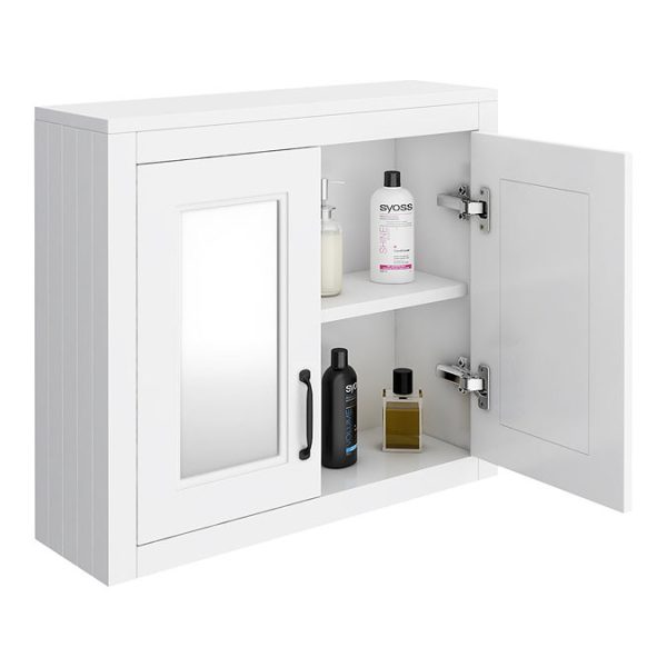 Chatsworth White 2 Door Mirror Cabinet   690mm Wide with Matt Black Handles - Image 5