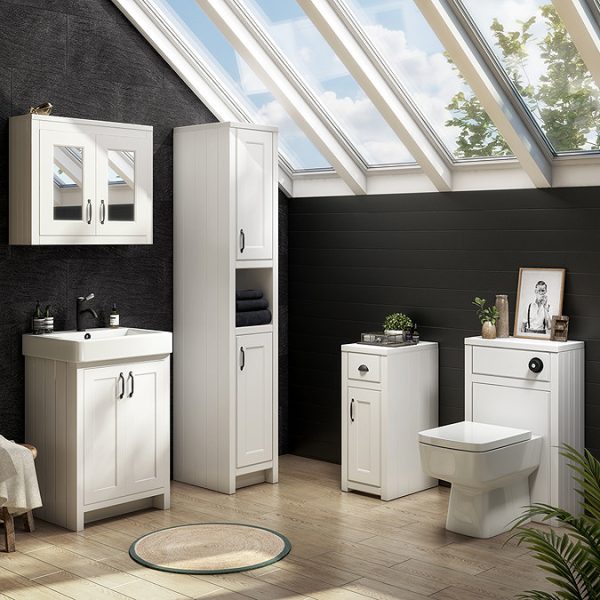 Chatsworth White 2 Door Mirror Cabinet   690mm Wide with Matt Black Handles - Image 6