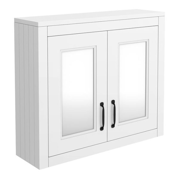 Chatsworth White 2 Door Mirror Cabinet   690mm Wide with Matt Black Handles - Image 2