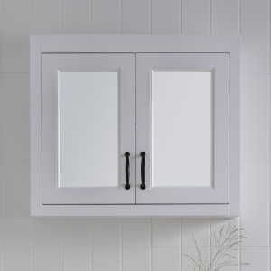 Chatsworth White 2 Door Mirror Cabinet   690mm Wide with Matt Black Handles