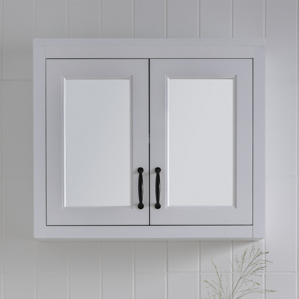 Chatsworth White 2 Door Mirror Cabinet   690mm Wide with Matt Black Handles
