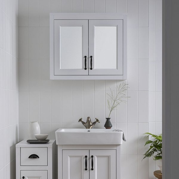 Chatsworth White 2 Door Mirror Cabinet   690mm Wide with Matt Black Handles - Image 4