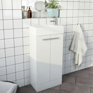 Clarity Compact White 410mm Floor Standing Vanity Unit with Basin