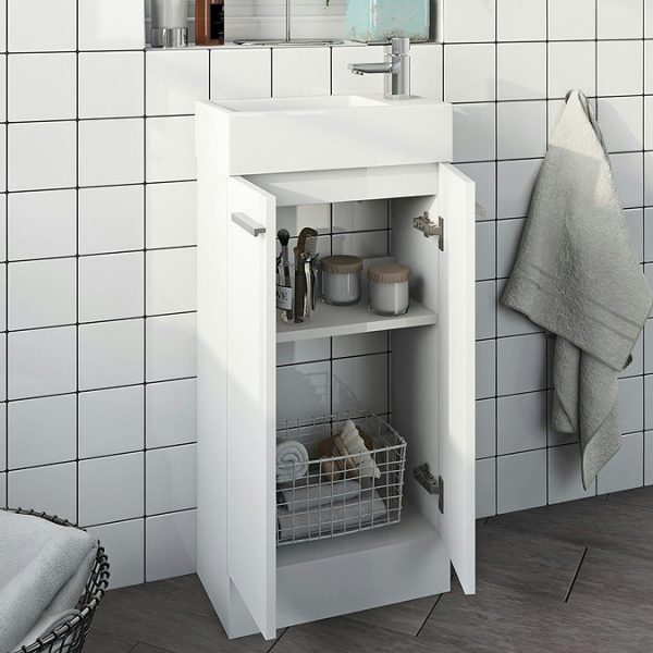 Clarity Compact White 410mm Floor Standing Vanity Unit with Basin - Image 4