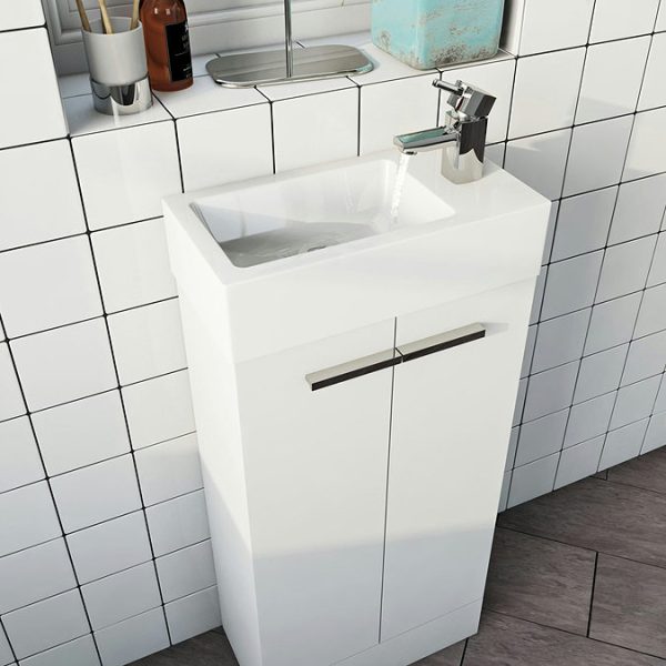 Clarity Compact White 410mm Floor Standing Vanity Unit with Basin - Image 3