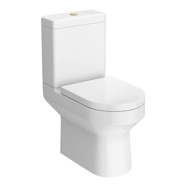 Metro Rimless Close Coupled Toilet with Soft Close Seat (Brushed Brass Flush + Hinges) - Image 5