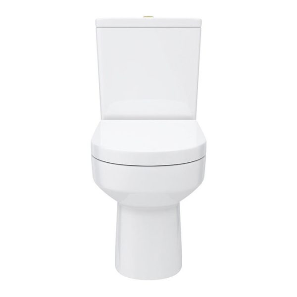 Metro Rimless Close Coupled Toilet with Soft Close Seat (Brushed Brass Flush + Hinges) - Image 7