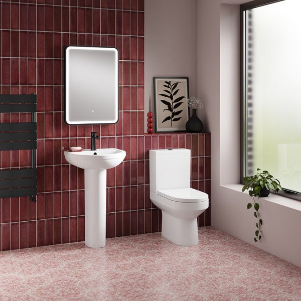 Metro Rimless Close Coupled Toilet with Soft Close Seat (Matt Black Flush + Hinges) - Image 4