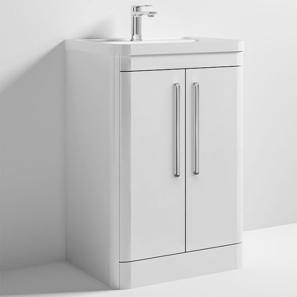 Monza 600mm Floor Standing 2 Door Vanity Unit with Chrome Handles   Gloss White - Image 3