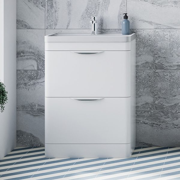 Monza Gloss White Floor Standing Vanity Unit with Chrome Handles – W600 x D445mm - Image 3