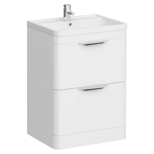 Monza Gloss White Floor Standing Vanity Unit with Chrome Handles – W600 x D445mm