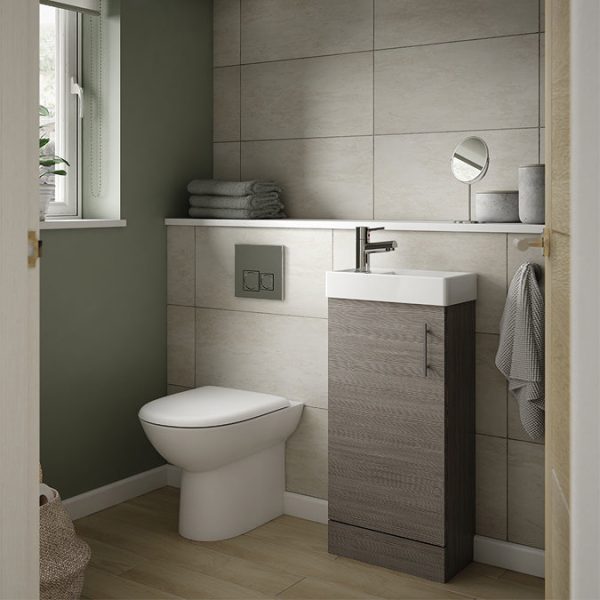 Milan W400 x D222mm Grey Avola Effect Compact Floor Standing Basin Unit - Image 4