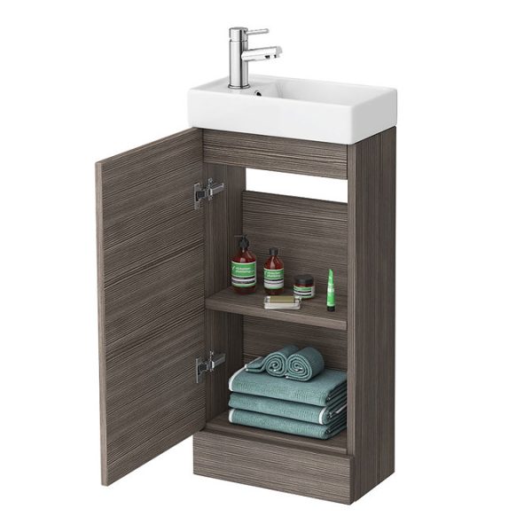 Milan W400 x D222mm Grey Avola Effect Compact Floor Standing Basin Unit - Image 6