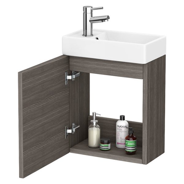 Milan W400 x D222mm Grey Avola Effect Compact Wall Hung Basin Unit - Image 5