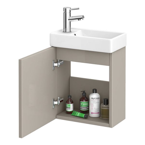 Milan W400 x D222mm Stone Grey Compact Wall Hung Basin Unit - Image 2
