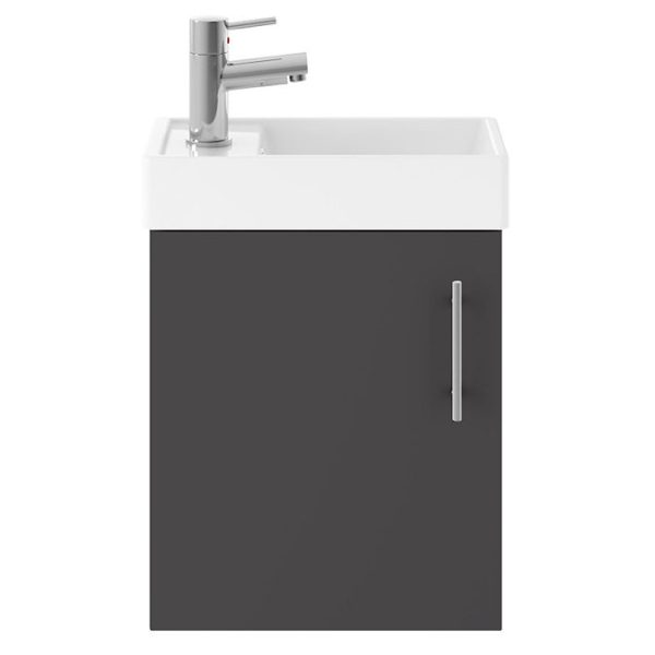 Milan W400 x D222mm Gloss Grey Compact Wall Hung Basin Unit - Image 2