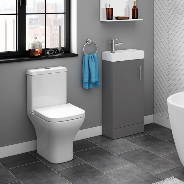 Milan W400 x D222mm Gloss Grey Compact Floor Standing Basin Unit - Image 2