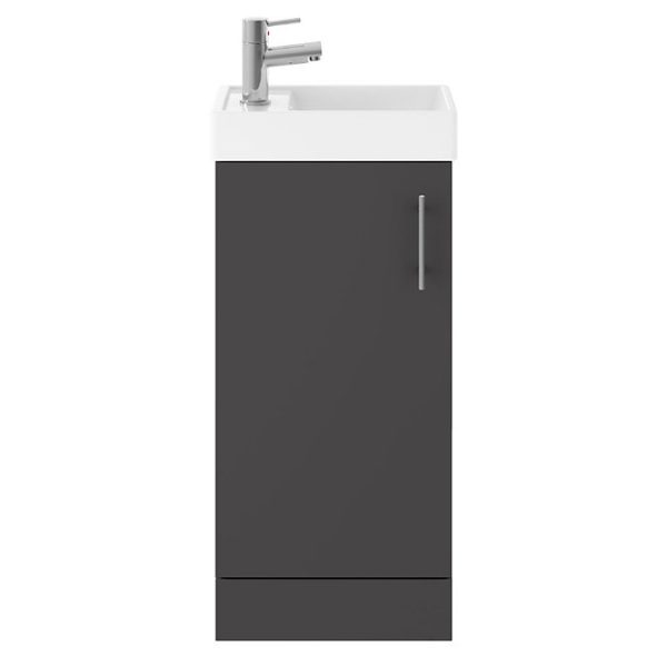 Milan W400 x D222mm Gloss Grey Compact Floor Standing Basin Unit - Image 4