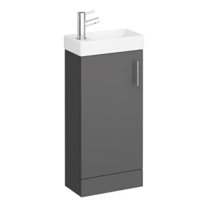 Milan W400 x D222mm Gloss Grey Compact Floor Standing Basin Unit