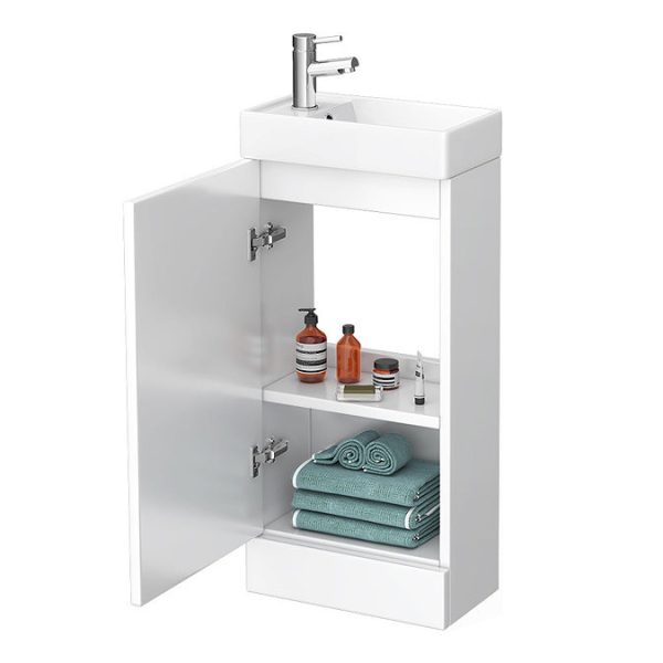 Milan Small Floor Standing Vanity Basin Unit   Gloss White (W400 x D222mm) - Image 5