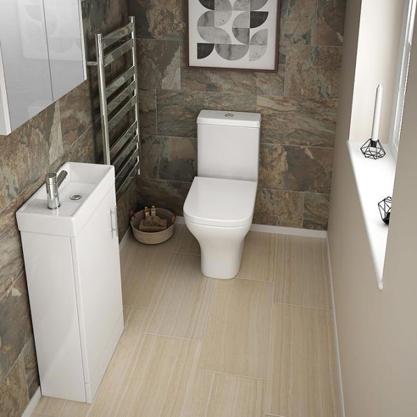 Milan Small Floor Standing Vanity Basin Unit   Gloss White (W400 x D222mm) - Image 4