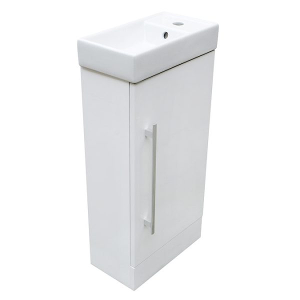 AquaSure Milan Small Floor Standing PVC Vanity Basin Unit Gloss White (W400 x D220mm) 100% Waterproof - Image 2