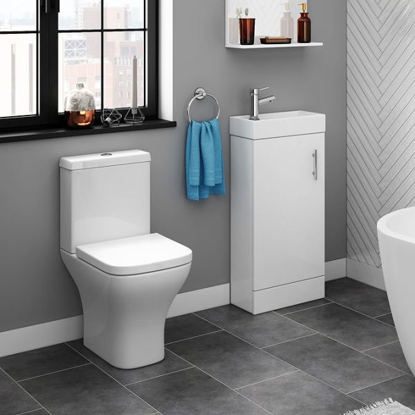 Milan Small Floor Standing Vanity Basin Unit   Gloss White (W400 x D222mm) - Image 6