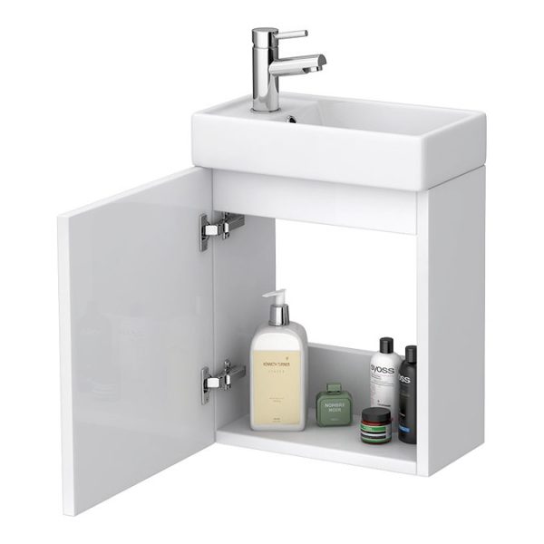 Milan Modern Wall Hung Basin Vanity Unit   Gloss White (W400 x D222mm) - Image 4
