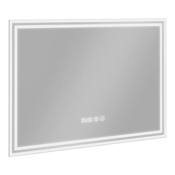 Toreno 700x500mm LED Illuminated Border Mirror with Anti Fog, Dimmer, Digital Clock & Touch Sensor - Image 2