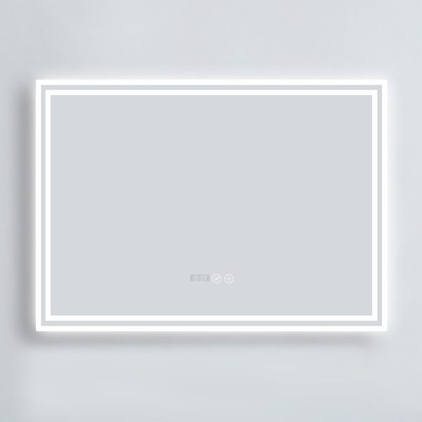 Toreno 700x500mm LED Illuminated Border Mirror with Anti Fog, Dimmer, Digital Clock & Touch Sensor - Image 3
