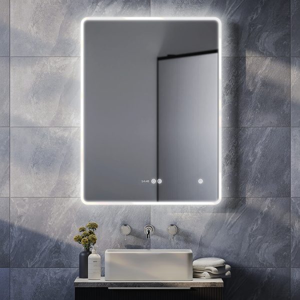 Toreno 600 x 800mm Ambient LED Bluetooth Mirror with Touch Sensor, Dimmer, Anti Fog, Digital Clock and Shaving Port - Image 2