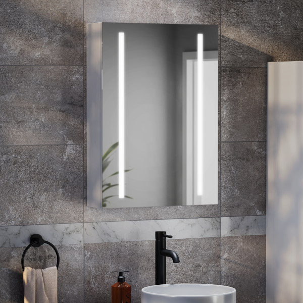 Toreno 500 x 700mm LED Illuminated Strips Mirror Cabinet with Motion Sensor and Anti Fog
