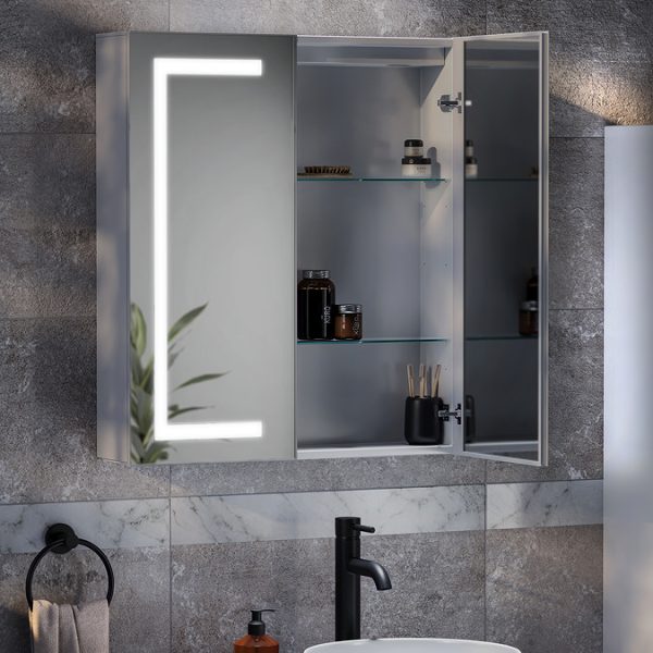 Toreno 600 x 700mm LED Illuminated 2 Door Mirror Cabinet with Motion Sensor - Image 6