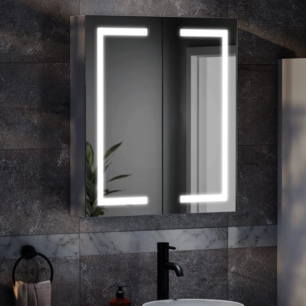 Toreno 600 x 700mm LED Illuminated 2 Door Mirror Cabinet with Motion Sensor - Image 7