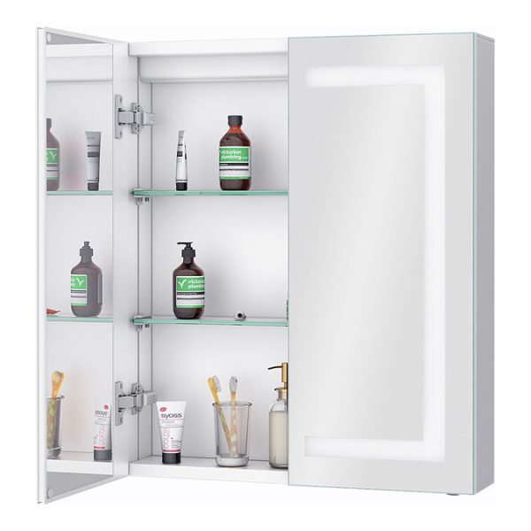 Toreno 600 x 700mm LED Illuminated 2 Door Mirror Cabinet with Motion Sensor - Image 2