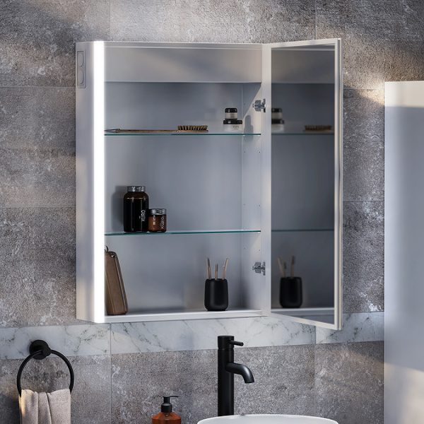 Toreno 500 x 700mm LED Illuminated Bluetooth Mirror Cabinet with Motion Sensor, Anti Fog & Shaving Socket - Image 2